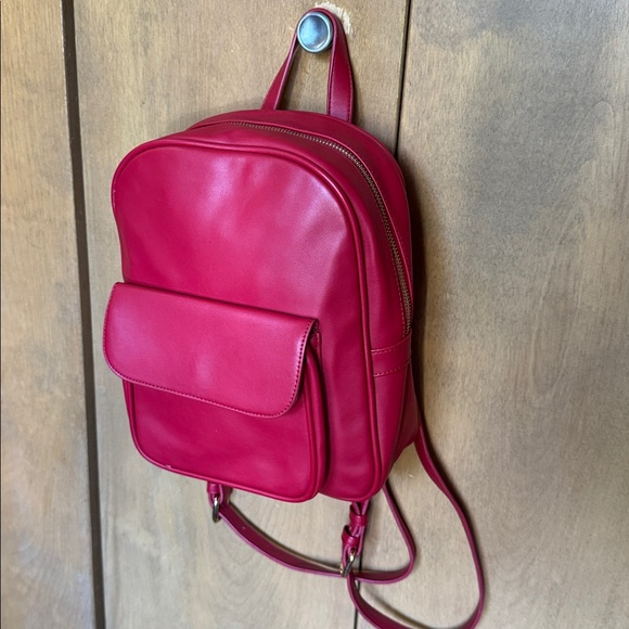 Red Faux Leather Mini Backpack Bag - Picture 1 of 12